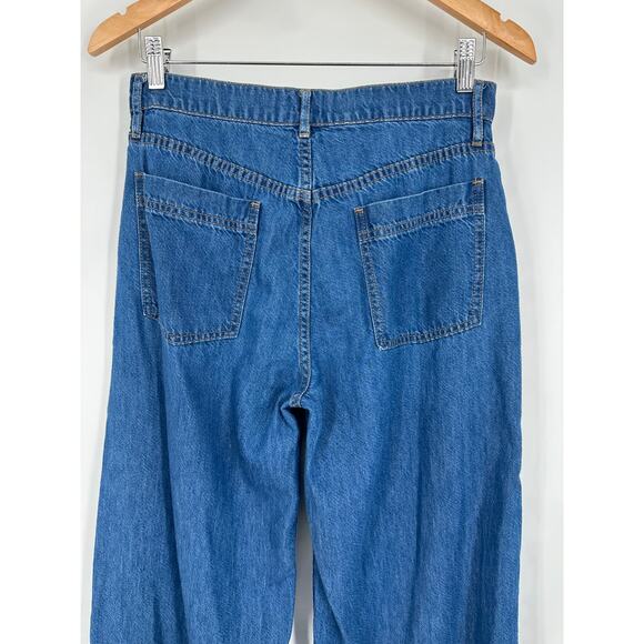 J. Crew High Rise Drapey Trouser Jean Full Length Wide Leg Medium Wash Blue - Picture 9 of 13